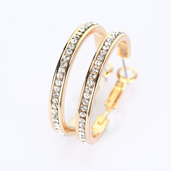 Jewelry - ✨HP✨ Gold Filled Rhinestone Crystal Hoop Earrings NWT